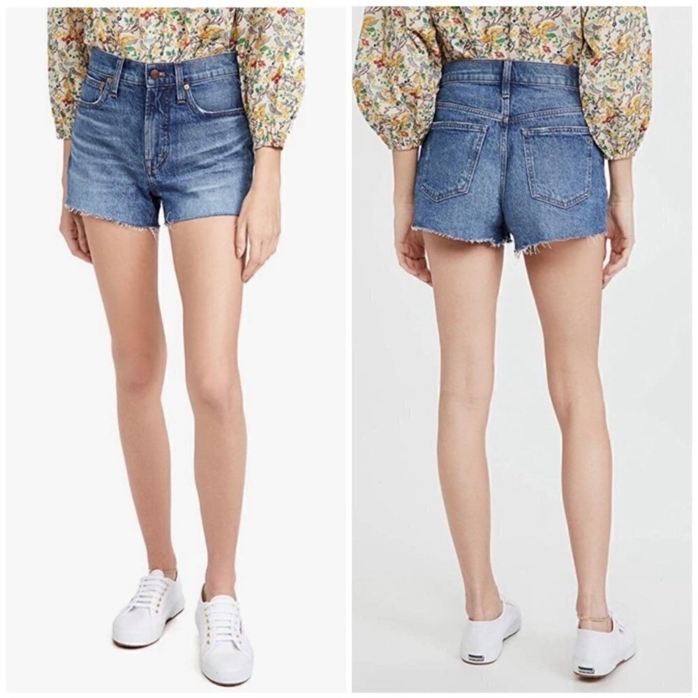 Madewell Women's Distressed Whiskered Cut Off High Rise Denim Shorts Size 26